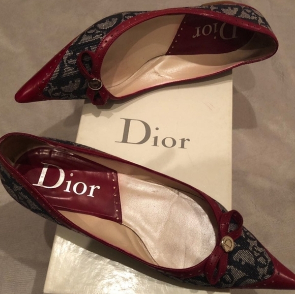 Rare! Dior Classic Canvas Logo Flats with Burgundy Trim - Picture 8 of 11